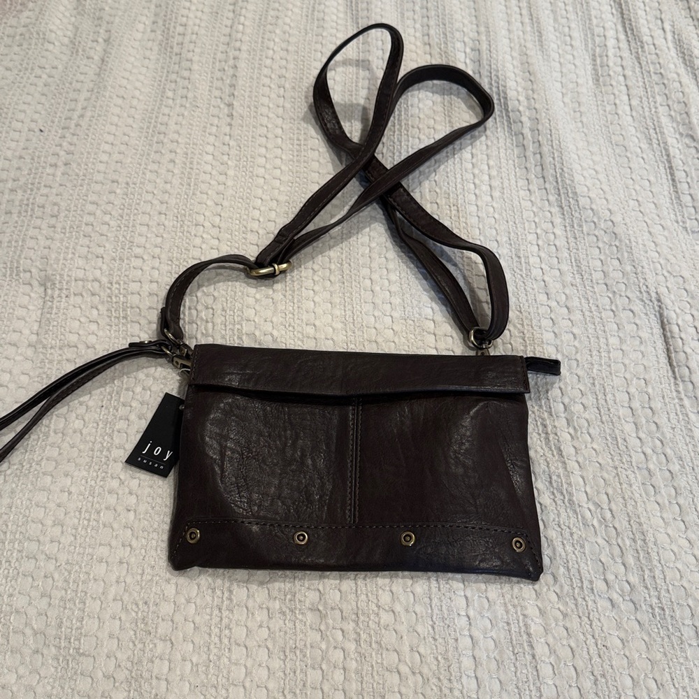 Joy Susan Kiara Brown Vegan Leather Convertible Crossbody/Wristlet Bag